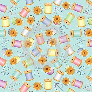 Needles and Threads Seamless Background, Pastels, Aqua
