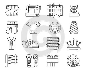 Needlework line icons set