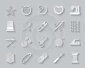 Needlework simple paper cut icons vector set