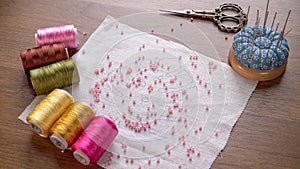 Needlework Prelude: Crafting Materials Arranged for an Embroidery Journey