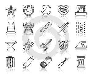 Needlework simple black line icons vector set