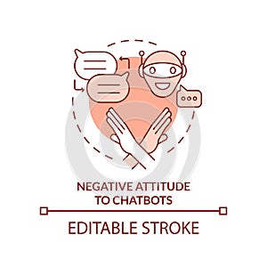 Negative attitude to chatbots orange concept icon