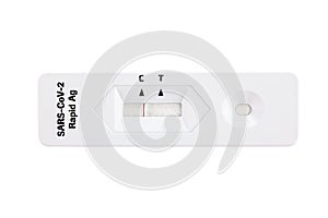 Negative covid test. Covid-19 has not been found. rapid Test on white background. SARS-CoV-2 Ag quick antibodies test kit.