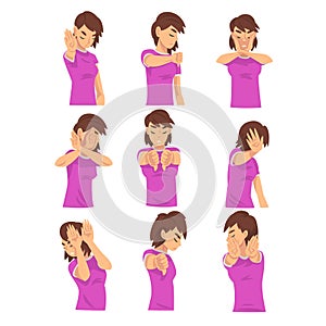 Negative gesture by woman character cartoon vector illustration