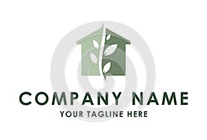 Negative Green Leaf House Logo Design