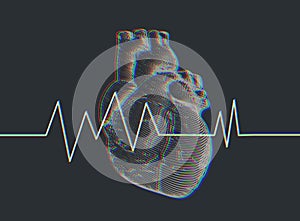 Negative human heart effect with heart rate graph illustration