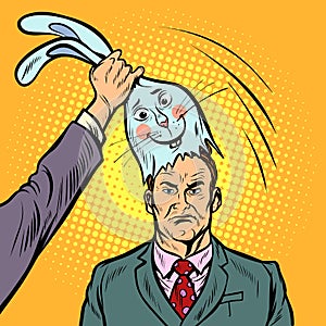 Negative man under the mask of a good Bunny