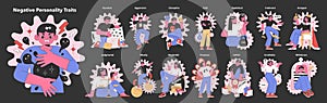 Negative Personality Traits set. Flat vector illustration.
