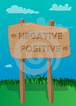 Negative positive text on Wooden sign.