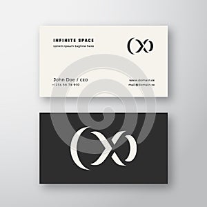 Negative Space Infinity Sign Abstract Vector Logo and Business Card Template. Premium Stationary Realistic Mock Up.