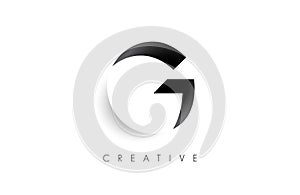 Negative Space Letter G Logo icon design with soft shaddow in black and white Vector