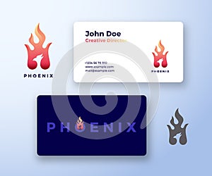 Negative Space Phoenix Flame Abstract Vector Sign, Symbol or Logo Template and Business Card. Creative Stationary