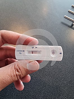 Negative test result by using rapid test device for COVID-19, novel coronavirus,COVID-19 Nasal swab laboratory test in