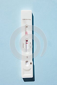 Negative test result by using rapid test device for viral COVID-19. Copy space