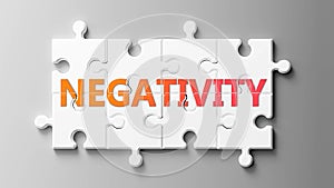Negativity complex like a puzzle - pictured as word Negativity on a puzzle pieces to show that Negativity can be difficult and