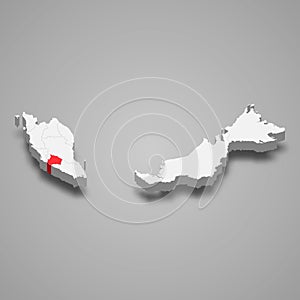 Negeri Sembilan state location within Malaysia 3d map