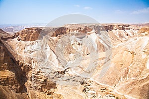 Negev desert view from Masada. Barren and rocky.