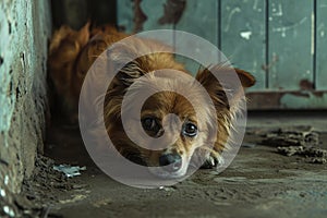 Neglected Abused dog alone abandoned on street. Generate ai