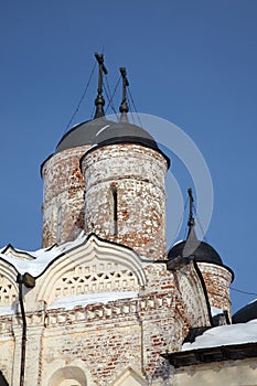 Neglected orthodox church in winter, Kirillov, Russia