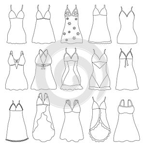 Negligee vector outline set icon. Vector illustration sleepwear on white background. Isolated outline set icon negligee.