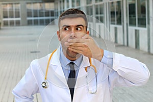 Negligent doctor realising an error photo