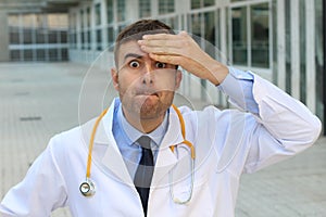 Negligent doctor realising an error photo