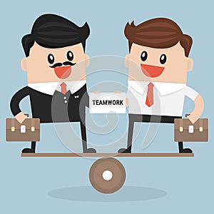 Negotiating buisness equality, teamwork, vector illustion flat design style. photo