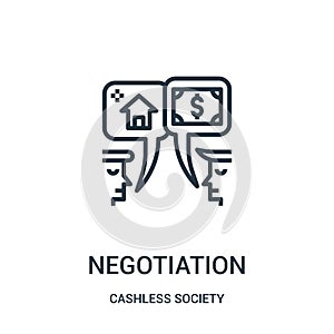 negotiation icon vector from cashless society collection. Thin line negotiation outline icon vector illustration