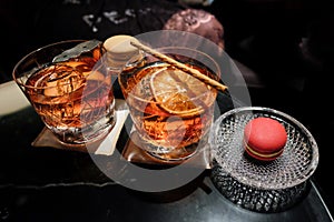 Negroni cocktail with campari macaroon