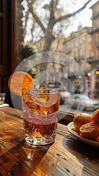 Negroni Sbagliato in a bustling Milanese aperitivo photo