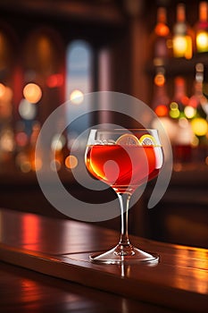 Negroni Sbagliato cocktail on the table in the bar. Generative AI. photo