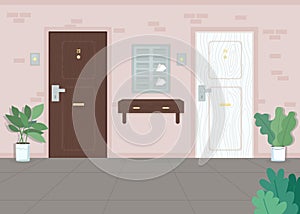 Neighbor apartment doors flat color vector illustration