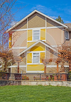 Neighborhood modern houses on sunny day in New Westminster BC, Canada