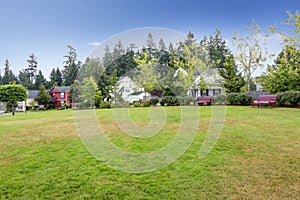 Neighborhood in Seattle during summer time. Outdoor rest area wi