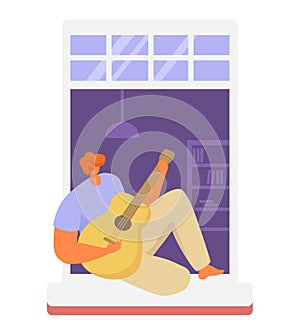 Neighbors people in window vector illustration, cartoon active man woman or couple characters live in neighboring home