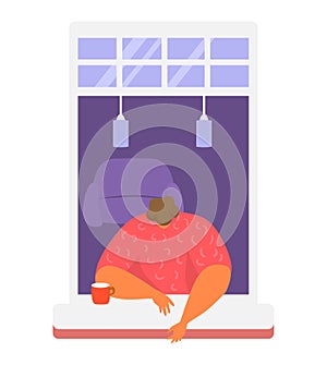 Neighbors people in window vector illustration, cartoon active man woman or couple characters live in neighboring home photo