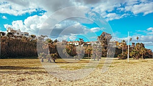 Neighbourhood seen from the beach in Cadiz, Spain