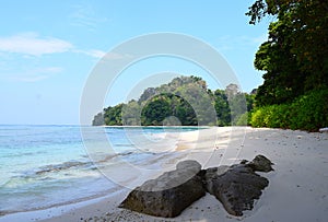 Neil`s Cove at Radhanagar Beach, Havelock Island, Andaman & Nicobar, India - Beautiful Scenery with Sea, Stones, and Greenery