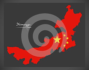 Neimenggu China map with Chinese national flag illustration