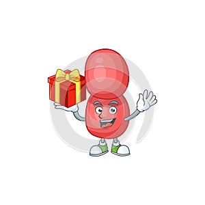 Neisseria gonorrhoeae cartoon mascot concept design with a red box of gift