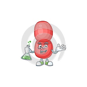 Neisseria gonorrhoeae smart Professor Cartoon character holding glass tube on the lab