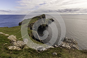 Neist Point, famous landmark with lighthouse on Isle of Skye, Scotland