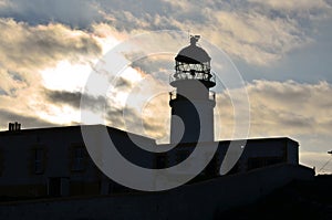 Neist Point Lighthouse Silhouetted Against Cloudy Skies at Dusk