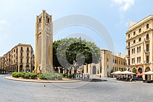 Nejmeh square in downtown Beirut with the iconic clock tower and the Lebanese parliament building, Beirut, Lebanon