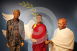 Nelson Mandela, Dalai Lama and Mahatma Gandhi wax statues