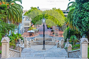 NELSON, NEW ZEALAND, FEBRUARY 5, 2020: Trafalgar street leading to a staircase towards Christ church cathedral in Nelson, New