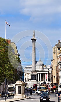 Nelson`s Column, Trafalgar Square view from Whitehall