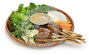 Nem lui fue, vietnamese grilled minced pork sausages on lemongrass skewers photo