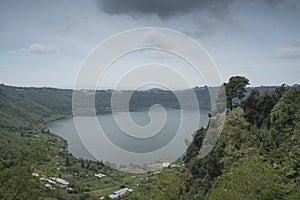 Nemi town in the Alban hills, Lazio, Italy. View from the historic center