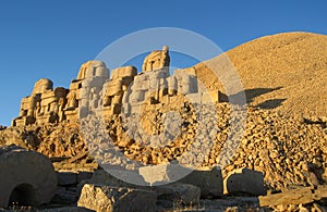 Nemrut Dag Milli Parki, Mount Nemrut with ancient statues heads of king anf Gods